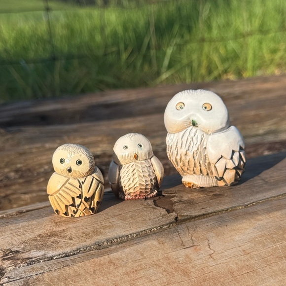 Artesania Rinconada Mom Babys Set Snow Owl Clay Enamel Figurine De Rosa Uruguay